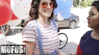 MOFOS - Thicc long tit dark haired and her chinese bff, share penis ffm