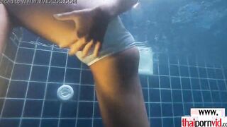 Amateur Thai teens Cherry fuck by a huge white penis by the pool