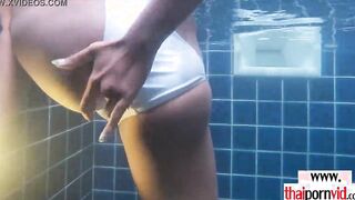Amateur Thai teens Cherry fuck by a huge white penis by the pool