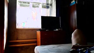 Cougar fucks herself for window cleaner