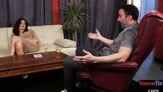 Tattooed british voyeur gets naked while watching submissive dude