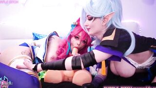 Ahri and Vayne with fake male body and long sex toys