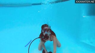 Lana Tanga inside red underwear masturbating underwater