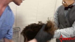 Eighteen has hard anal sex inside MMF threeway humiliation
