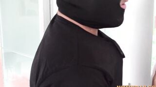 The policeman gave milk to the thief with his long nipples and banged! fiercely