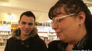 Chubby older fatty riding young stranger's penis