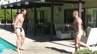 Sweaty athletic jocks take the plunge  plus bisexually raunchy sex