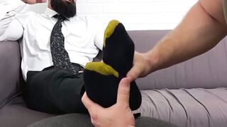 Bearded Boss Eddie Cambio Unleashes Foot Fetish Frenzy on Chiseled Roommate Clay T A Relaxing Revenge