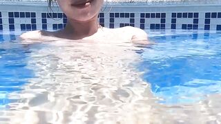 Sultry Serenade by the Pool  Petite Kate Quinn Takes Your Breath Away