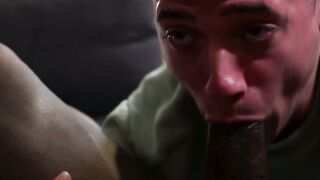 BBC daddy Aaron Trainer fucks the dirty mouth of twink Andy Adler