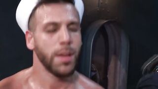Hunky sailors butt banging in interracial threesome