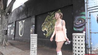 Street hooker Mia Kay blows for a huge cum facial!