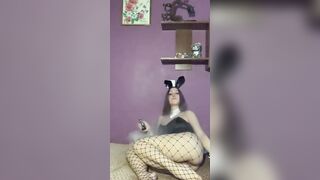 SashaSweet69 vapes inside a bunny suit and masturbates snatch