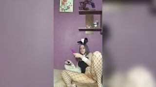 SashaSweet69 vapes inside a bunny suit and masturbates snatch