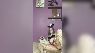 SashaSweet69 vapes inside a bunny suit and masturbates snatch