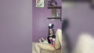 SashaSweet69 vapes inside a bunny suit and masturbates snatch