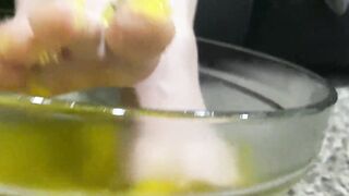 Yellow Jell-O between my feet!