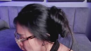 Horny girl drools while sucking trans dick and gets fucked.