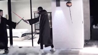<Sexuality> - Sex Scene with two people having sex (cock-sucking). The sword is used as an instrument of pleasure..