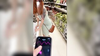 Outdoor flashing and orgasm inside the shop – dildo control