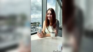 Outdoor flashing and orgasm inside the shop – dildo control