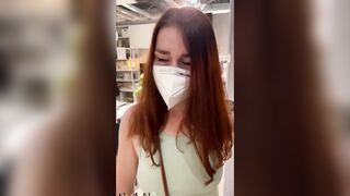 Outdoor flashing and orgasm inside the shop – dildo control