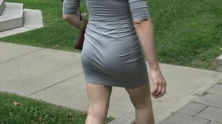 Bae white ass eighteen into gray dress walking