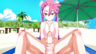 point of view fucking Saya Takagi doggy style on the beach.