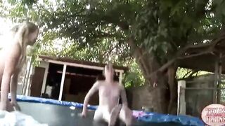 Texas Twins with her friend masturbates inside farm