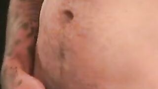 MenWorkinXXX.com - Tattooed dude tugs his cock until he splatters cum on his belly