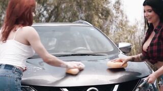 DIRTY LITTLE SECRET Romi Rain and Ariel Demure GET DIRTY in SIZZLING Carwash Climax!