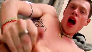 Horny kinky twink jerks it off and cums on his own face