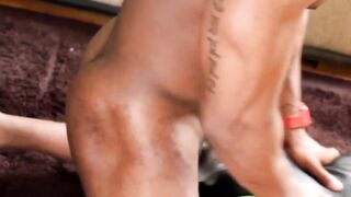 "Black Hulk Solo Play with Toys & Dildo in Bathroom"