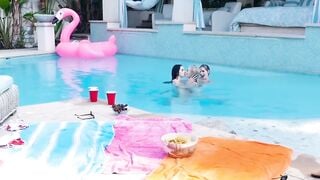 SunKissed Seduction A lesbian pool party threesome with petite temptations