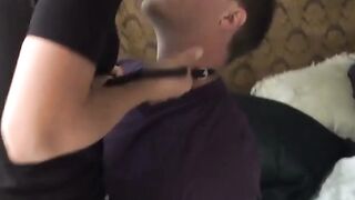Buckled and Begging A rugged Straight stud gets strung out on a strapon
