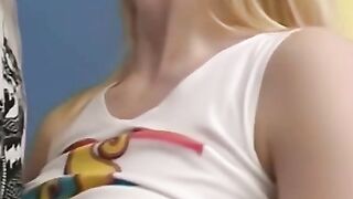 "Sexy blonde bombshell shares her tight thighs with you"