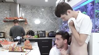 "Step-Daddy's Boy" or "Facial Frenzy": Stepfather fucks two of his sons in threesome action!