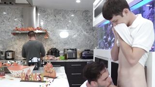 "Step-Daddy's Boy" or "Facial Frenzy": Stepfather fucks two of his sons in threesome action!