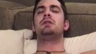Cute guy enjoys dildoing his rear while jerking off his rod
