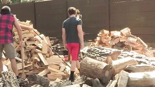 Sweaty Bondage Stepdads WoodChopping Lesson