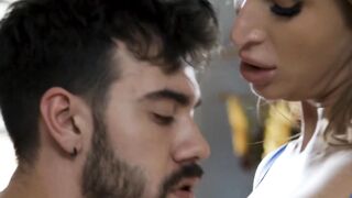 Breathless and Begging Tattooed Hunk Devours Shaven Blondie
