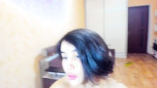 Cutie amazing Myla Angel blowing sex toy with passion, showing boobies and twat!