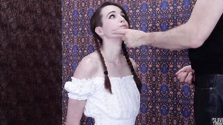 Restrained 19 yo throat banged! and gags and gets slobbery creampie