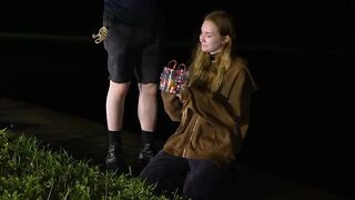 Hard face fucking and spanking for submissive 21 yo at lake
