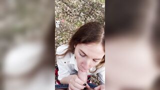 College Girl give a oral sex and fucks into the woods