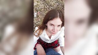College Girl give a oral sex and fucks into the woods