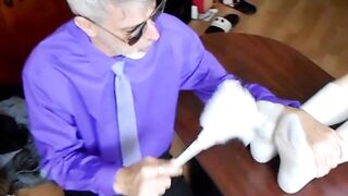 Agent Lennox interrogate twink Elis Ataxxx while tickling his sock feet.