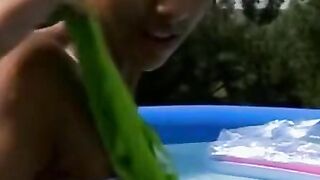 Sexy Bombshell's Outdoor Orgasmic Solo Play - Hot Blond teen masturabtes pool side with orgasms galore