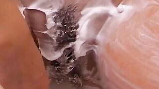 Girl-on-girl fun time in bath tub! Three sexy blonde babes share intimate moments of pleasure during steamy threesomes.