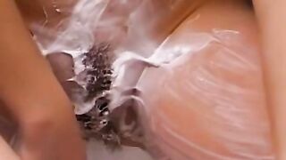 Girl-on-girl fun time in bath tub! Three sexy blonde babes share intimate moments of pleasure during steamy threesomes.